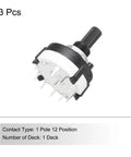 1 Pole 12 Position Rotary Switch Band Selector 1 Deck Pack Of 3 for TV, Radio, and Home Projects, black knob, silver contacts