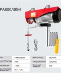 Heavy Duty Electric Hoist 1450W Steel Wire Winch With Remote Control Single Cable Lifter showing red housing and remote.