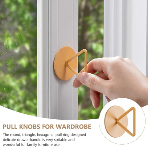 Hand installing Adhesive Stick On Cabinet Handles 3 Pack Triangle And Hexagon Pull Knobs No Drill Easy Install On Window
