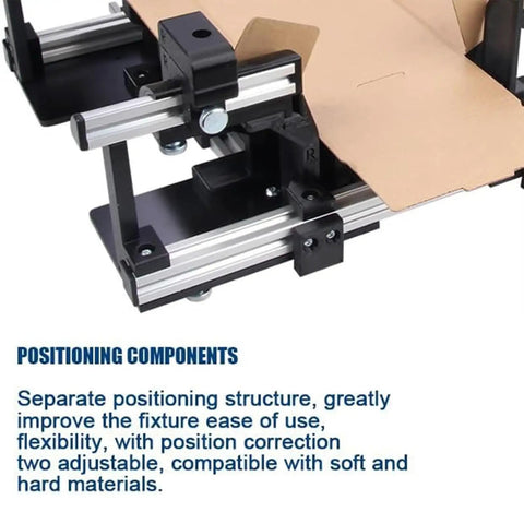 Slick Adjustable Shipping Box Folding Jig For Fast Ecommerce Packing And No Fuss Carton Assembly With Beefy Aluminum Frame and positioning components.