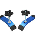 Awesome 2 Set Aluminum T Slot Clamps With M8 Handle For Woodworking, Non-Marring Pads, 6063 T5 Aviation Grade, showing blue clamps with star-shaped handles.