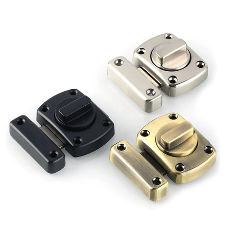 Tough As Nails Zinc Alloy Reversible Door Latch With Push Pull Bolt Lock in black, bronze, and silver with mounting screws.