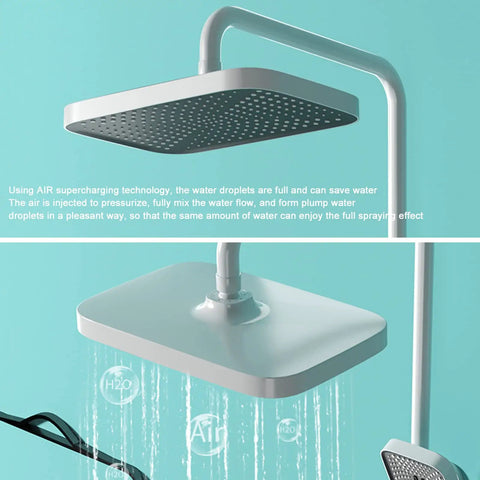 Premium Thermostatic Shower System With Led Digital Display Rainfall Head Wall Mounted Bathroom Faucet Set Includes Liftable Rod And Built In Soap Tray Straight Up Flex For Any Home large rainfall shower head with supercharging technology