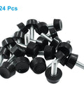 Twenty Four Pack Adjustable Furniture Leveling Feet Replace Wobbly Table Glides Screw In Leg Stabilizers One Quarter Inch Pitch Grip These Tight For A Rock Solid Foundation Wherever You Park Your Rig, featuring black rubber tops with threaded metal screws
