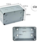 Gray Waterproof Junction Box With Fireproof ABS Enclosure, IP66 Outdoor Electrical Project Box 7.1 x 4.4 x 3.9 Inches, Weatherproof Housing For Garage, Workshop, And DIY Electronics, Pack Of 100, size view