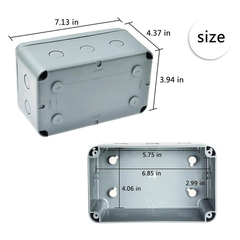 Gray Waterproof Junction Box With Fireproof ABS Enclosure, IP66 Outdoor Electrical Project Box 7.1 x 4.4 x 3.9 Inches, Weatherproof Housing For Garage, Workshop, And DIY Electronics, Pack Of 100, size view