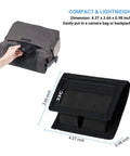 Hand holding DSLR Battery And Memory Card Holder Pouch With 3 Pockets For On The Go Photogs, dual battery slots and zipper pocket