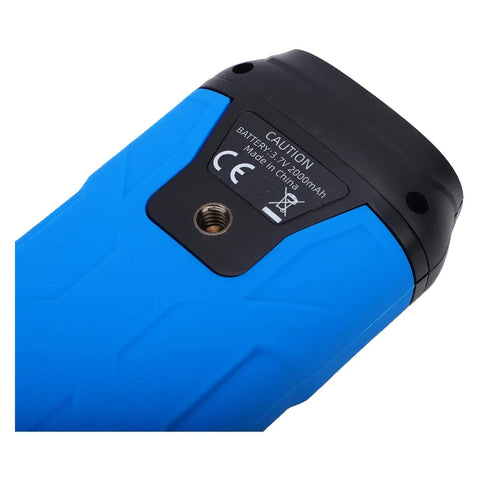Pro Grade Digital Thermocouple Thermometer With K And J Type Probes, four-channel high temp tester back view with battery information.