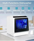 Totally Game Changing Compact Dishwasher With Built In Water Tank featuring visibility of utensils and cups inside, sleek design.