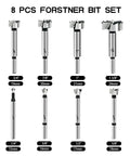 GMTOOLS 8‑pc Forstner bit set for wood; carbide bits with round shanks, sizes 1/4–1-3/8 in (15–24 mm)
