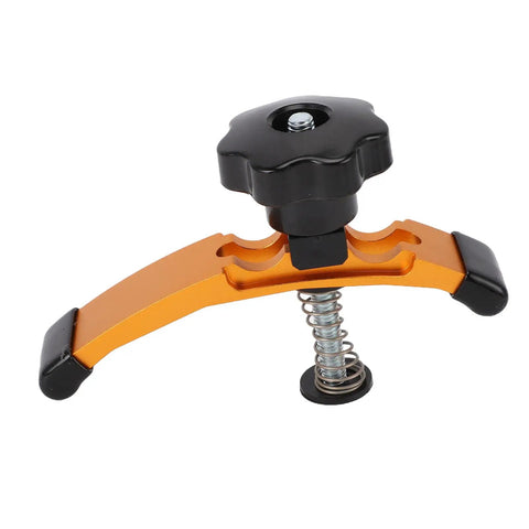 Aluminum T Track Hold Down Clamps With 3 Inch Clamp Thickness And 5 3 8 Inch Body For CNC Router Milling Machine And Drill Press Heavy Duty Press Plate Clamps To Secure Larger Workpieces On Your Shop Table. Orange aluminum T-track hold-down clamp with knob and spring