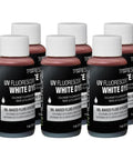 Six 1 oz Tracer Products UV fluorescent white dye bottles in a six-pack, oil-based fluid.
