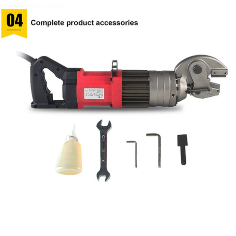 Electric Rebar Cutter Handheld Hydraulic Cut Off Machine with tools and accessories displayed