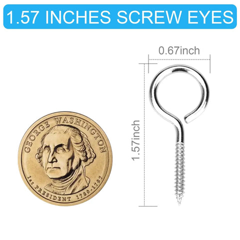 Heavy Duty 304 Stainless Steel Eye Screws 30 Pack slick 1.57-inch screw eye next to a coin for size reference.
