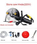 Heavy Duty 6800W Electric Circular Saw With Smooth Angle Adjustments For Easy Wood Metal Stone And Tile Cutting Comes With Blazing Blades Built Like A Tank For Real World DIY Grinds, showing stone blade and accessories.
