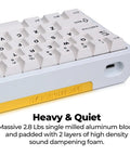 Compact 60 Percent White Mechanical Keyboard With Snappy Gateron Red Switches And Hot Swap Slots offers thick dampening foam and aluminum build.