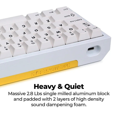 Compact 60 Percent White Mechanical Keyboard With Snappy Gateron Red Switches And Hot Swap Slots offers thick dampening foam and aluminum build.