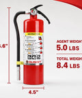 Hella Tough 5 Pound Abc Dry Chemical Fire Extinguisher With Class 3A40Bc Rating showing dimensions and instructions.