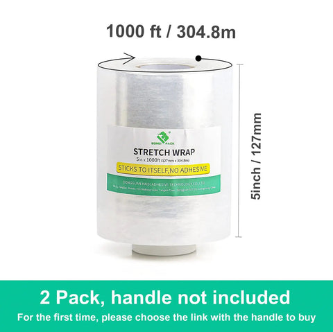 Industrial Mini Stretch Wrap Film Replacement 5 Inch By 1000 Foot Roll 80 Gauge Heavy Duty, roll without handle