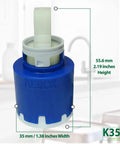 NKJ35A 35mm Replacement Faucet Cartridge For Single Lever Faucets With Right Rotation Easy DIY Repair Kit To Restore Smooth Operation Prevent Leaks And Save Water At Home, detailed side view showing blue ceramic cartridge.