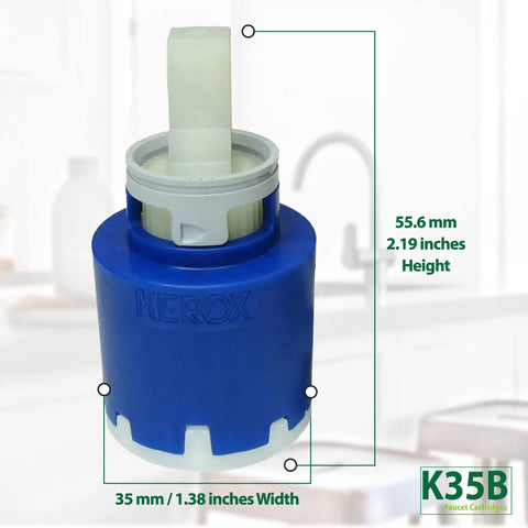 NKJ35A 35mm Replacement Faucet Cartridge For Single Lever Faucets With Right Rotation Easy DIY Repair Kit To Restore Smooth Operation Prevent Leaks And Save Water At Home, detailed side view showing blue ceramic cartridge.