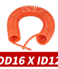 Heavy Duty Polyurethane Coil Air Hose With Slick Quick Connect Fittings For Air Compressors And Pneumatic Tools Handles Pressure Like A Champ Zero Twist Grease Resistant Garage Essential, orange coil, OD16mm ID12mm, flexible design.