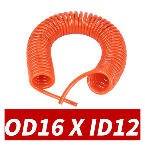 Heavy Duty Polyurethane Coil Air Hose With Slick Quick Connect Fittings For Air Compressors And Pneumatic Tools Handles Pressure Like A Champ Zero Twist Grease Resistant Garage Essential, orange coil, OD16mm ID12mm, flexible design.