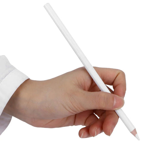 White Charcoal Pencils Sketching Set For Beginners And Pros, wooden-handled pencil held in hand for drawing.
