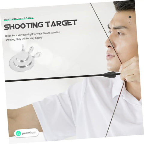 Archery enthusiast aiming alongside Six Piece Stainless Steel Gong Shooting Targets For Practice And Training With Weather Resistant Build Durable Manganese Steel Hangers Multipurpose Target Practice Tools That Help Pro Shooters Improve Accuracy Skill And Shooting Confidence.