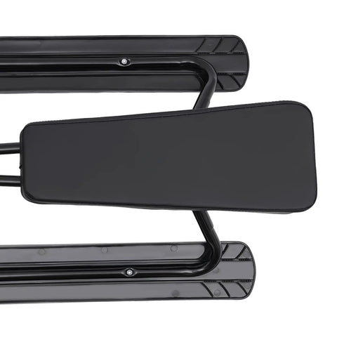Steerable Ski Sled With Steering Wheel And Twin Brakes, Heavy Duty Go Kart Snow Scooter For Kids And Grownups, black skis close-up