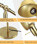Metal Floor Lamp With Adjustable Swing Arm Reading Light, 9W Brass Task Lamp, detail of gold finish and E26 bulb socket