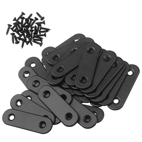 Heavy Duty Stainless Steel Straight Brackets 40 Pack To Nail Down Bed Frames And Shelves Matte Black Corner Plates Fasten Wood Panels Secure Without All That Tight Fitting Hassle For Quick Diy Repairs, black L brackets with screws.