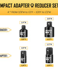 Four Piece Impact Socket Adapters And Reducers Set For One Quarter Three Eighths And One Half Inch Drives with CR MO Steel