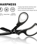 All Purpose 8 Inch Heavy Duty Utility Scissors 3 Pack Built Tough Workhorse With Forged 440 Stainless Steel And Triple Heat Treated Blades, black handle close-up