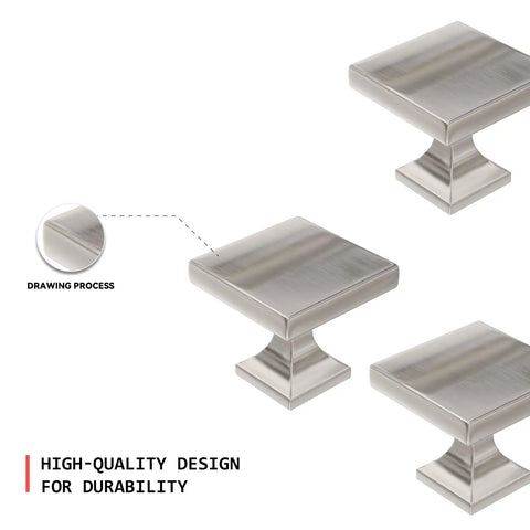 Top Shelf Rock Solid Brushed Nickel Cabinet Knobs With Smooth Satin Finish Square Zinc Alloy Handles 5 Pack detailed design and finish