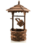 Rustic Wishing Well Outdoor Fountain With Electric Pump, Freestanding Wooden Water Feature For Backyard Patio