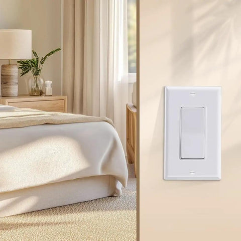 Single Pole Decorator Light Switch 15A 120V 277V Paddle Rocker On Off Wall Switch Residential Grade White UL CUL Certified