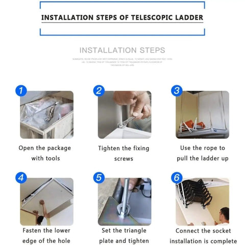 Installation steps for Electric Attic Ladder With Slick Wireless Remote Pull Down Loft Stairs Telescoping Ceiling Stairway.