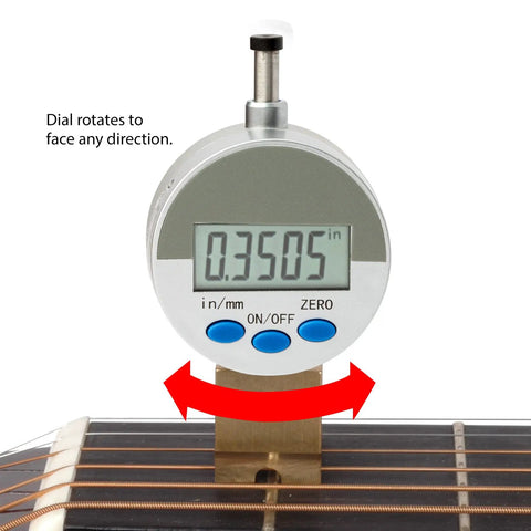 Digital Nut Slotting Gauge For Guitars, Pro Grade Electronic Height Tool With 0.001 Inch Resolution For Precise Nut Slot Setup, String Fit, And Fretboard Radius Alignment, dial facing front
