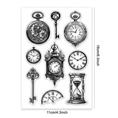 Vintage Clock Clear Stamp Super Crisp Hourglass Design For Scrapbooking And Journal Crafting Top Shelf Transparent Rubber Sealer, 11x16cm.