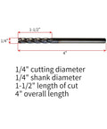 1/4-inch carbide end mill, extra-long, 4-flute square end, AlTiN coated, 4" overall length, 1-1/2" length of cut