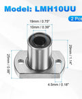 LMH10UU Linear Ball Bearings 10mm Bore, 19mm OD, 25mm Length, front view with dimensions, 2 Pack