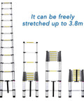 Telescoping Extension Ladder 12 and a Half Ft Aluminum Alloy Lightweight Workhorse for Roofing and Home DIY Outdoor Projects RV Use 330 Lb Capacity Safe Quick Lock Rust Resistant Anodized Finish fully extended and collapsed stages
