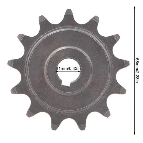 Beefy 13 Tooth Aluminum Gear Sprocket For Universal Chains, 58mm OD, 11mm bore, top view showing dimensions