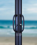 Sliding Glass Patio Door Offset Pull Handle Set With Keys Replacement For 3 15/16 Inch Hole Spacing And 1 1/4 To 2 1/4 Inch Door Thickness, 10 Inch Escutcheon Plate, Four Hole Patterns, Black Finish front view.