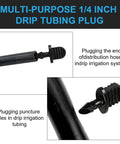 Close-up of a black 50 Pieces Drip Irrigation End Plugs One Fourth Inch Barbed Tubing End Caps Kit for Lawn Garden sealing