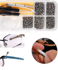Glasses Repair Kit 500 Pieces With Assorted Screws, Nose Pads, Mini Screwdrivers, Tweezers, Cleaning Cloth And Case For Eyewear.