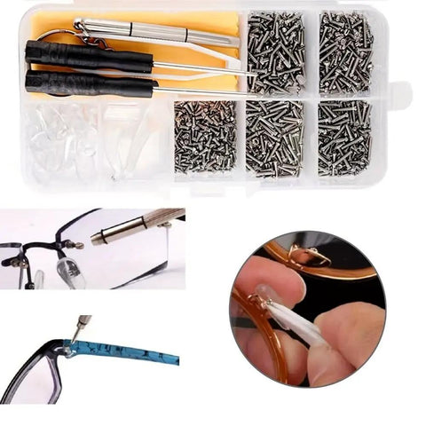 Glasses Repair Kit 500 Pieces With Assorted Screws, Nose Pads, Mini Screwdrivers, Tweezers, Cleaning Cloth And Case For Eyewear.