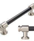 Close-up of 10 Pack 5 Inch Black And Nickel Cabinet Pulls Matte Black And Brushed Nickel Cabinet Handles for kitchen and bathroom.