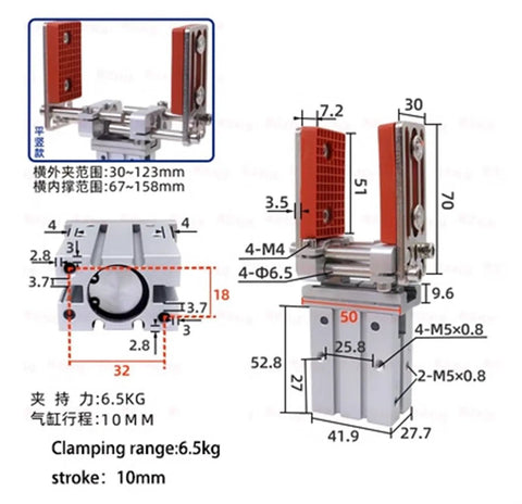 Adjustable Finger Cylinder Telescopic Mechanical Arm Fixture With Widened Chuck And Parallel Gripper For 16D And 20D Pneumatic Tooling